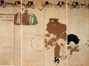 Folding screen-four panels